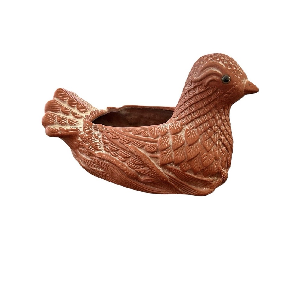 Vintage Bird Planter Whitewashed Terra Cotta Clay Pottery Teleflora 1985 Garden